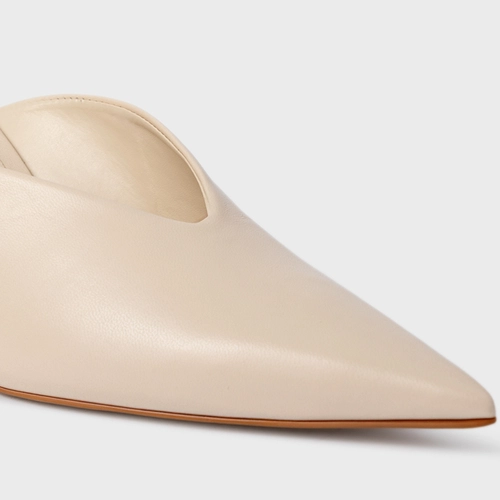 Mule Neutral Salto Fino Couro Off White Cotton