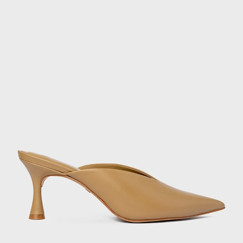 Mule Neutral Salto Fino Couro Bege Almond