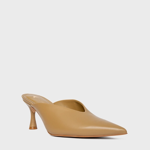 Mule Neutral Salto Fino Couro Bege Almond
