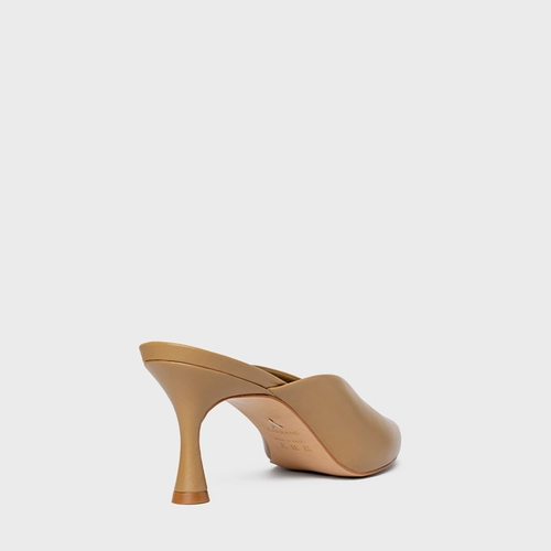 Mule Neutral Salto Fino Couro Bege Almond
