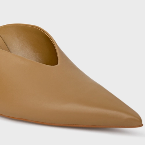 Mule Neutral Salto Fino Couro Bege Almond