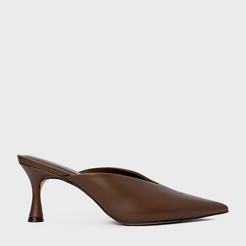 Mule Neutral Salto Fino Couro Marrom Brownie