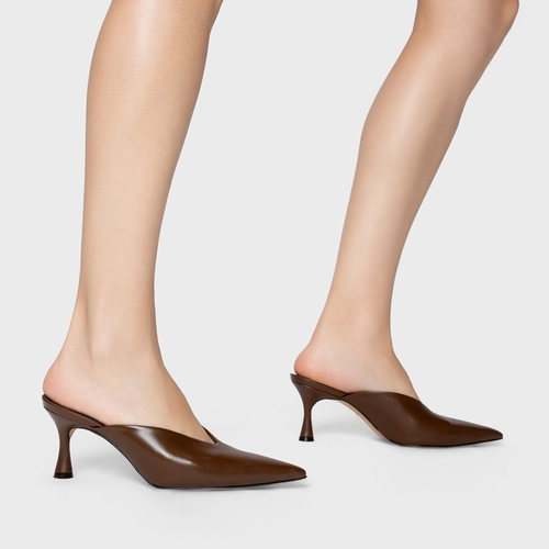 Mule Neutral Salto Fino Couro Marrom Brownie