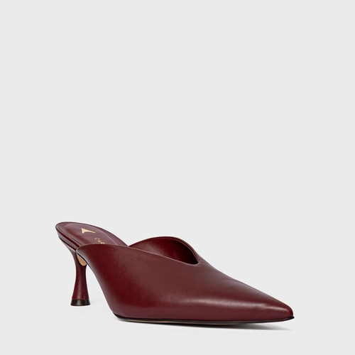 Mule Neutral Salto Fino Couro Vinho Mahogany
