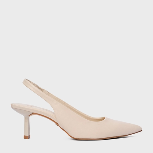 Scarpin Slingback Neutral Couro Off White Cotton