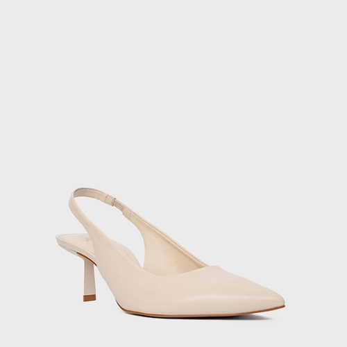 Scarpin Slingback Neutral Couro Off White Cotton