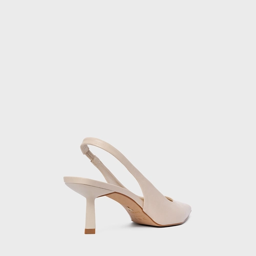 Scarpin Slingback Neutral Couro Off White Cotton