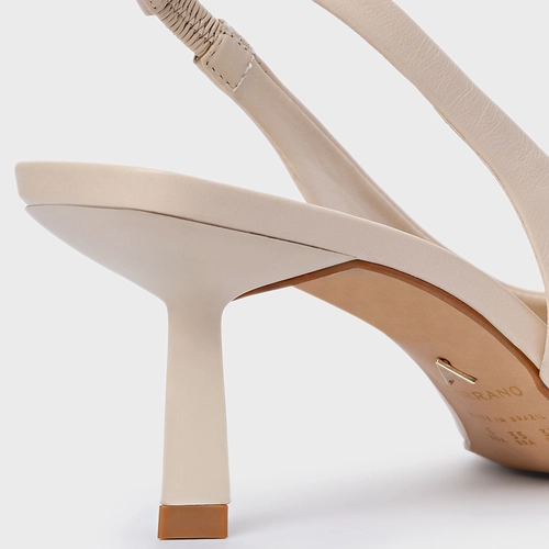 Scarpin Slingback Neutral Couro Off White Cotton