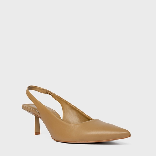Scarpin Slingback Neutral Couro Bege Almond