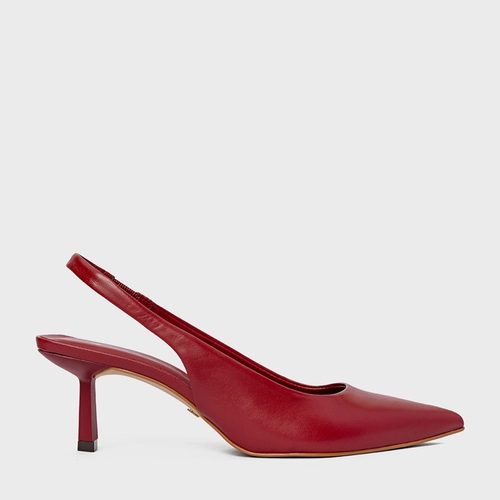 Scarpin Slingback Neutral Couro Vermelho Malbec
