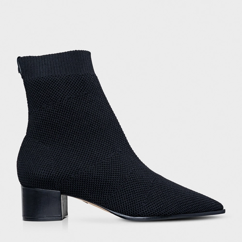 Bota Meia Salto Bloco Knit Preto
