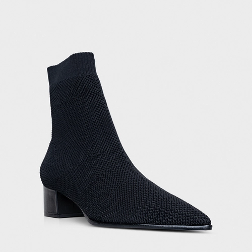 Bota Meia Salto Bloco Knit Preto