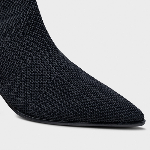 Bota Meia Salto Bloco Knit Preto