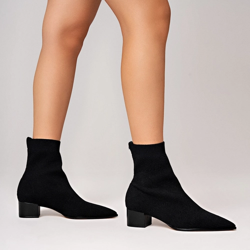 Bota Meia Salto Bloco Knit Preto