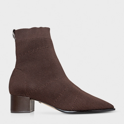 Bota Meia Salto Bloco Knit Marrom Dark Brown