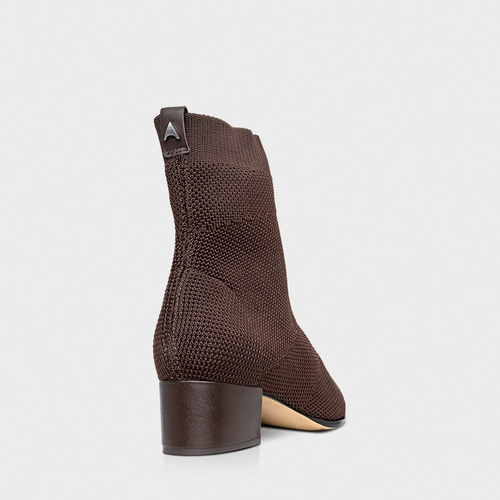 Bota Meia Salto Bloco Knit Marrom Dark Brown