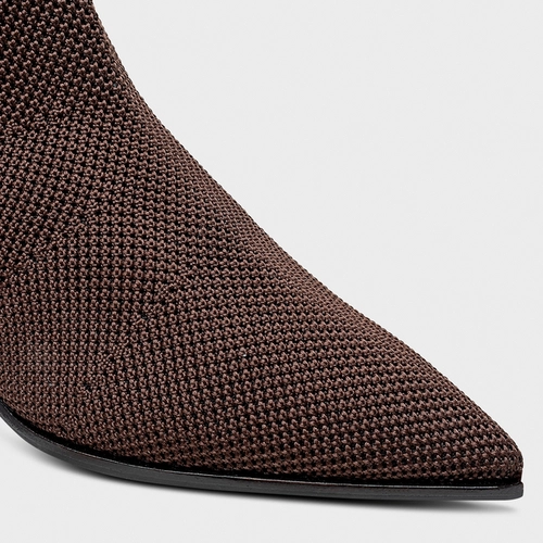 Bota Meia Salto Bloco Knit Marrom Dark Brown