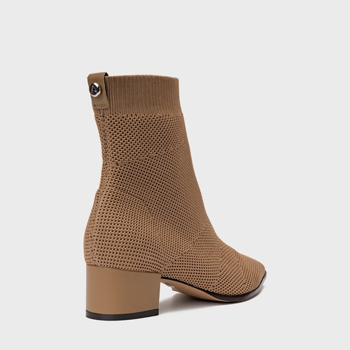 Bota Meia Salto Bloco Knit Bege Almond