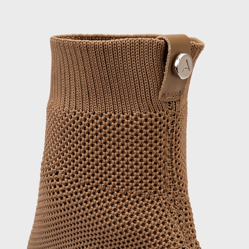 Bota Meia Salto Bloco Knit Bege Almond