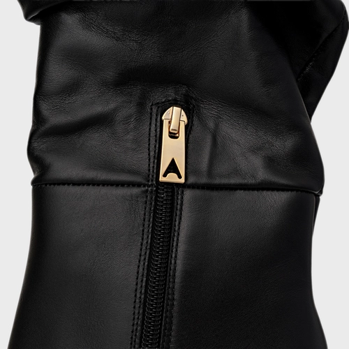 Bota Slouchy Cano Alto Salto Fino Couro Preto