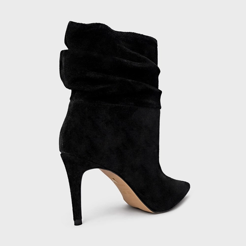 Bota Slouchy Salto Fino Couro Suede Preto
