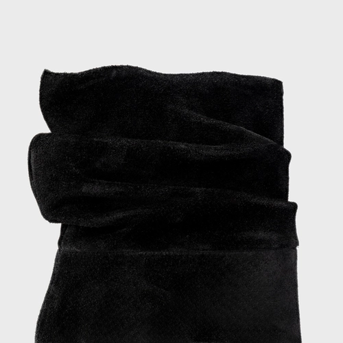Bota Slouchy Salto Fino Couro Suede Preto
