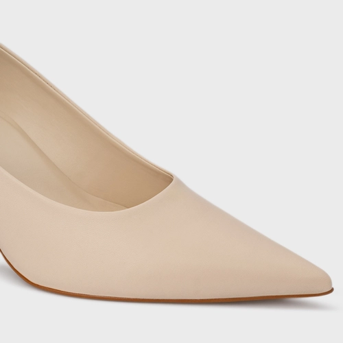 Scarpin Lesley Salto Fino Couro Off White Cotton
