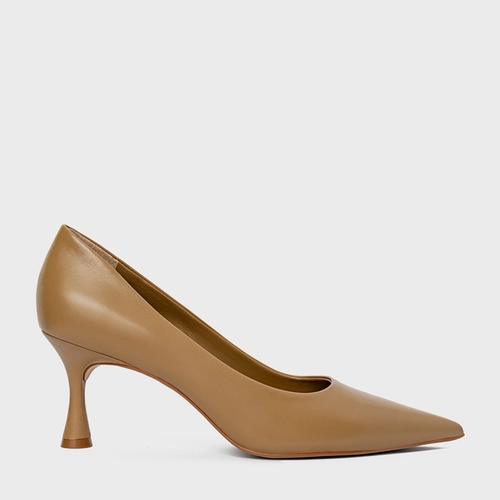 Scarpin Lesley Salto Fino Couro Bege Almond