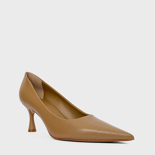 Scarpin Lesley Salto Fino Couro Bege Almond