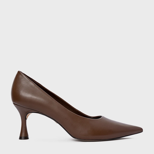 Scarpin Lesley Salto Fino Couro Marrom Brownie