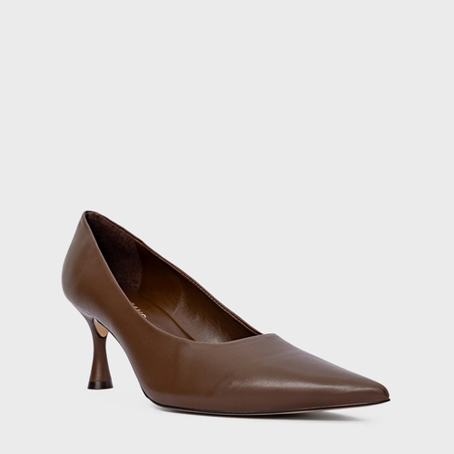 Scarpin Lesley Salto Fino Couro Marrom Brownie