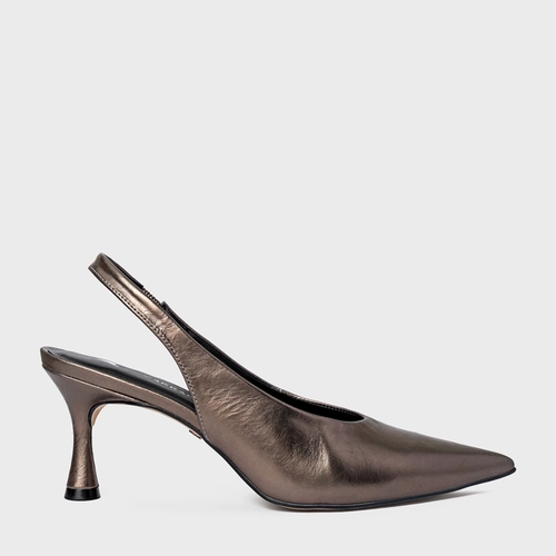 Scarpin Slingback Lesley Salto Fino Couro Metalizado Prata Old