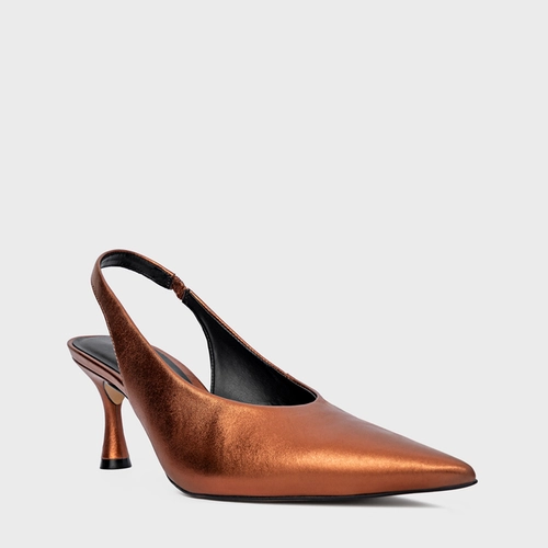 Scarpin Slingback Lesley Salto Fino Couro Metalizado Maroon