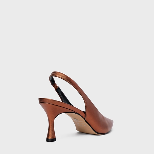 Scarpin Slingback Lesley Salto Fino Couro Metalizado Maroon