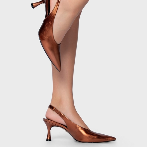 Scarpin Slingback Lesley Salto Fino Couro Metalizado Maroon