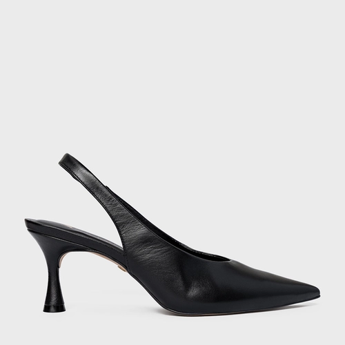 Scarpin Slingback Lesley Salto Fino Couro Preto