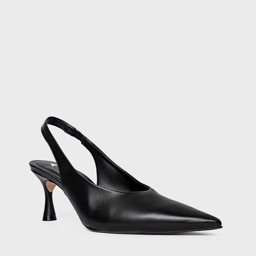 Scarpin Slingback Lesley Salto Fino Couro Preto