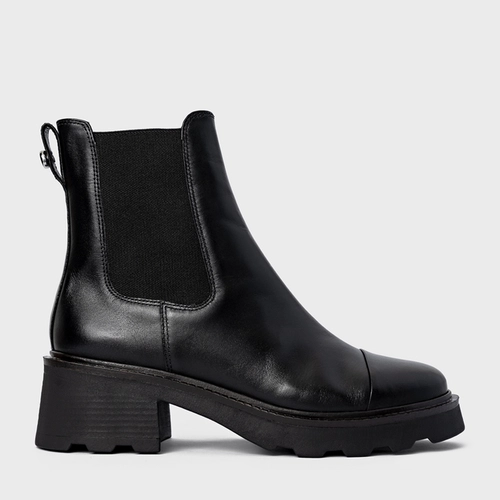 Bota Coturno Chelsea Tratorada Couro Preto