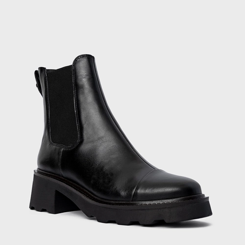 Bota Coturno Chelsea Tratorada Couro Preto