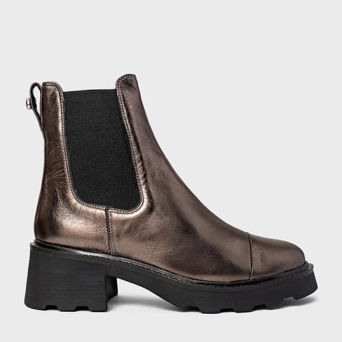 Bota Coturno Chelsea Tratorada Couro Metalizado Prata Old