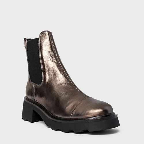 Bota Coturno Chelsea Tratorada Couro Metalizado Prata Old