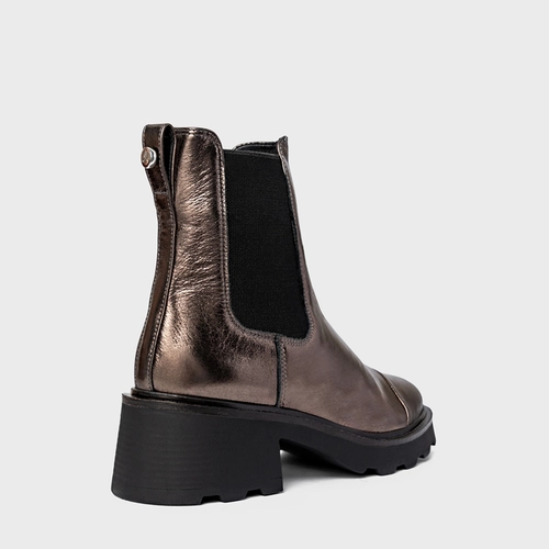 Bota Coturno Chelsea Tratorada Couro Metalizado Prata Old