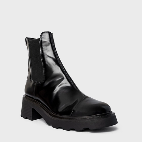 Bota Coturno Chelsea Tratorada Couro Box Preto