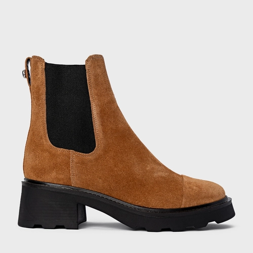 Bota Coturno Chelsea Tratorada Couro Suede Marrom Saddle