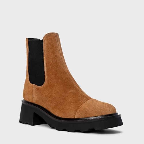 Bota Coturno Chelsea Tratorada Couro Suede Marrom Saddle