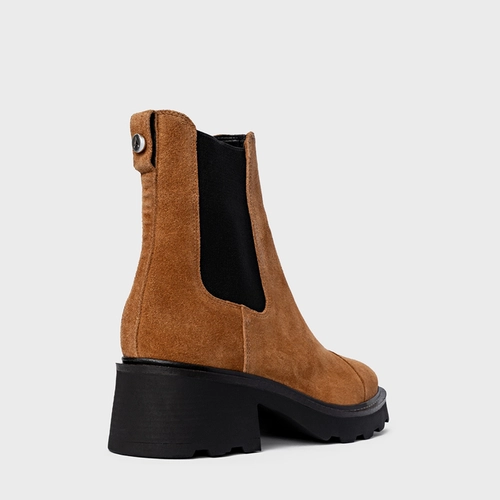 Bota Coturno Chelsea Tratorada Couro Suede Marrom Saddle