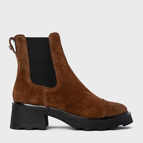 Bota Coturno Chelsea Tratorada Couro Suede Marrom Brownie
