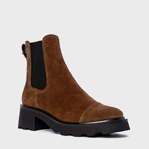 Bota Coturno Chelsea Tratorada Couro Suede Marrom Brownie