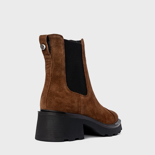 Bota Coturno Chelsea Tratorada Couro Suede Marrom Brownie