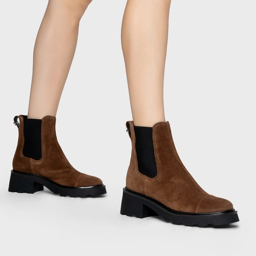Bota Coturno Chelsea Tratorada Couro Suede Marrom Brownie